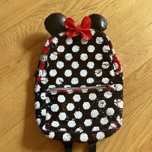 Disney Parks Minnie Mouse Sequin Bow Polka Dot Backpack